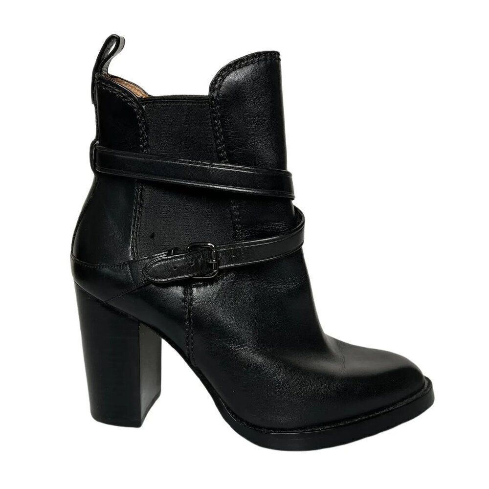 Coach Jackson Black Leather Strappy Block Heeled Ankle Boots